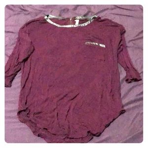 Long draping 3/4 length shirt with leather accents